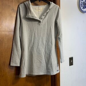 Cozy Gray Women's Hoodie with Buttoned Neckline